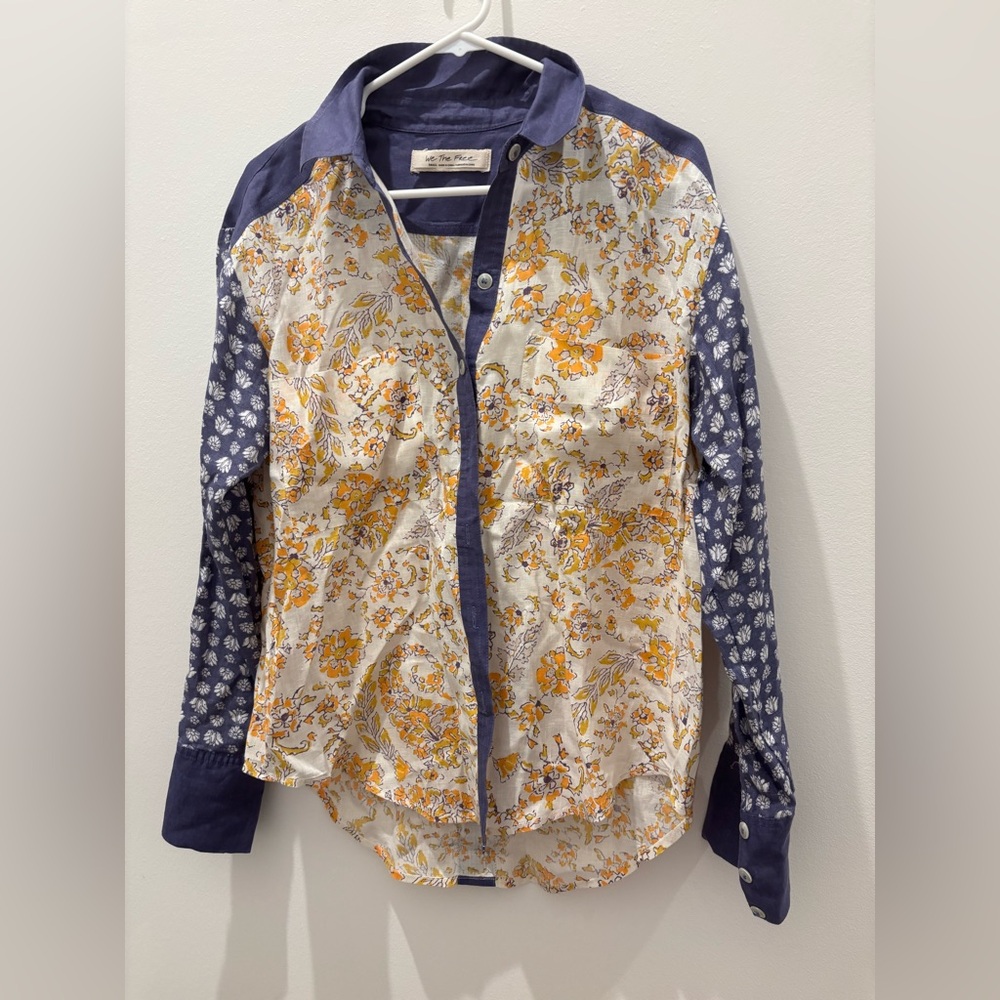 We The Free Blue and Orange Floral Button Down Shirt
